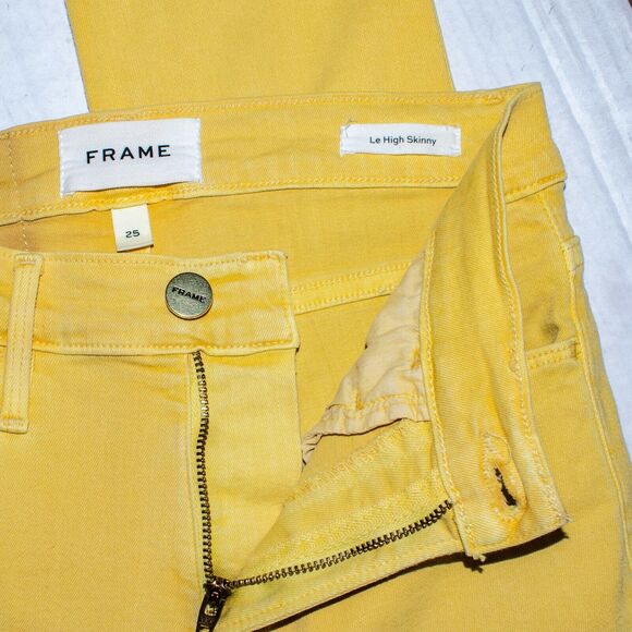 FRAME Denim Le High Skinny Jeans in Citrine Yellow Women's Size 25 - Picture 3 of 10